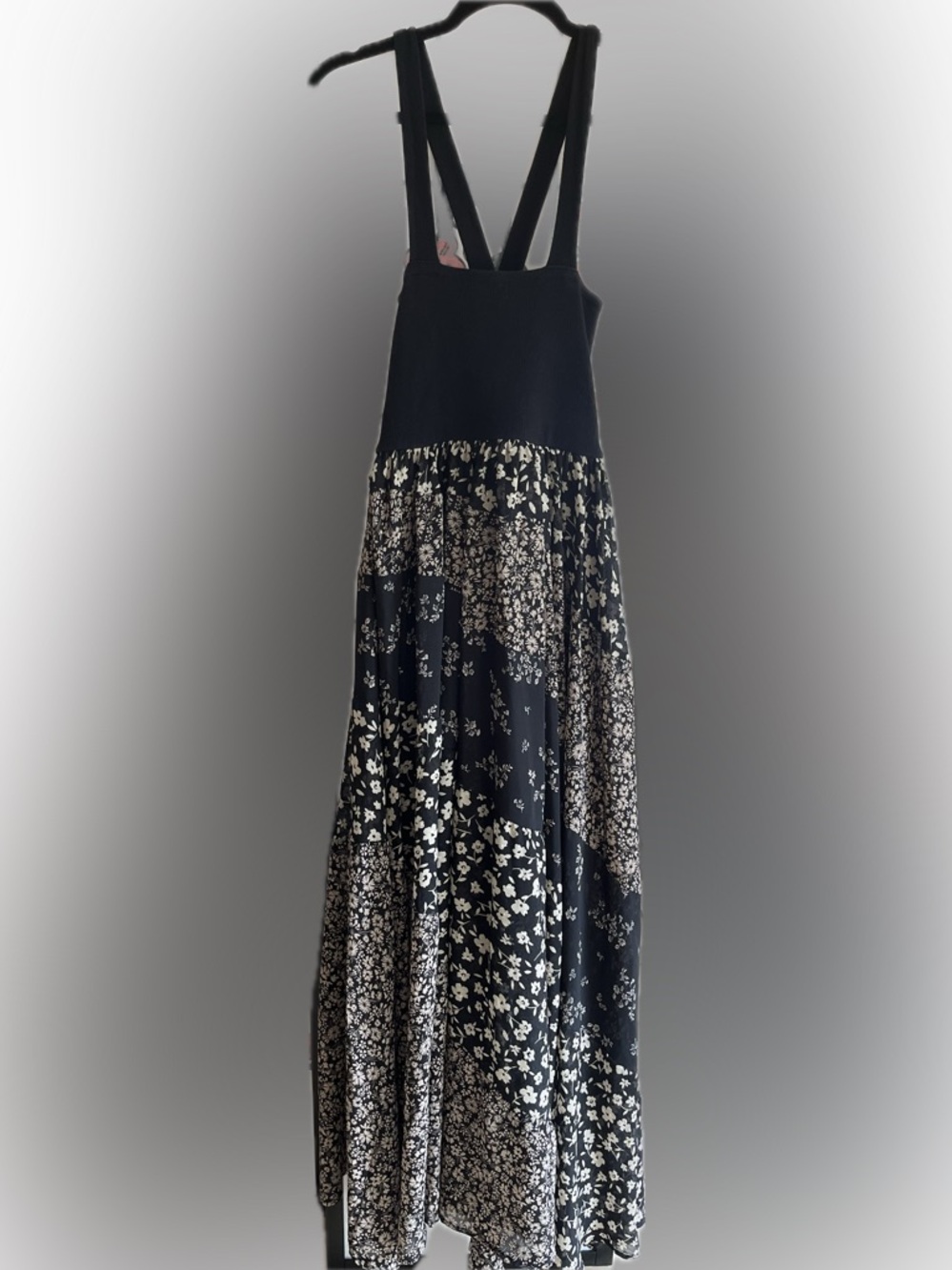By Together Black Maxi Skirt with Cream Floral Patchwork made in USA 🇺🇸